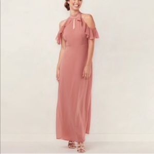 Salmon Cold Shoulder Ruffle Maxi Dress 🆕